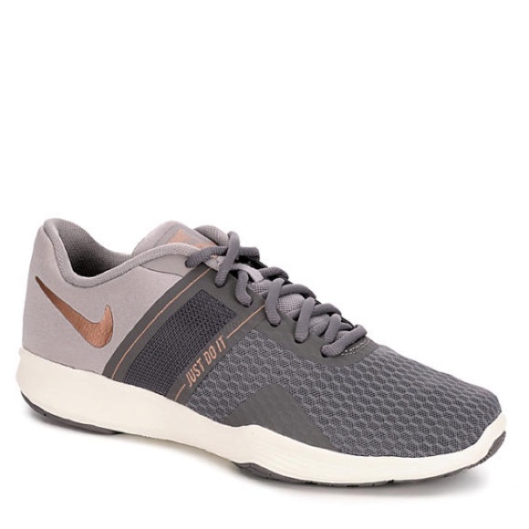 grey and rose gold nike trainers